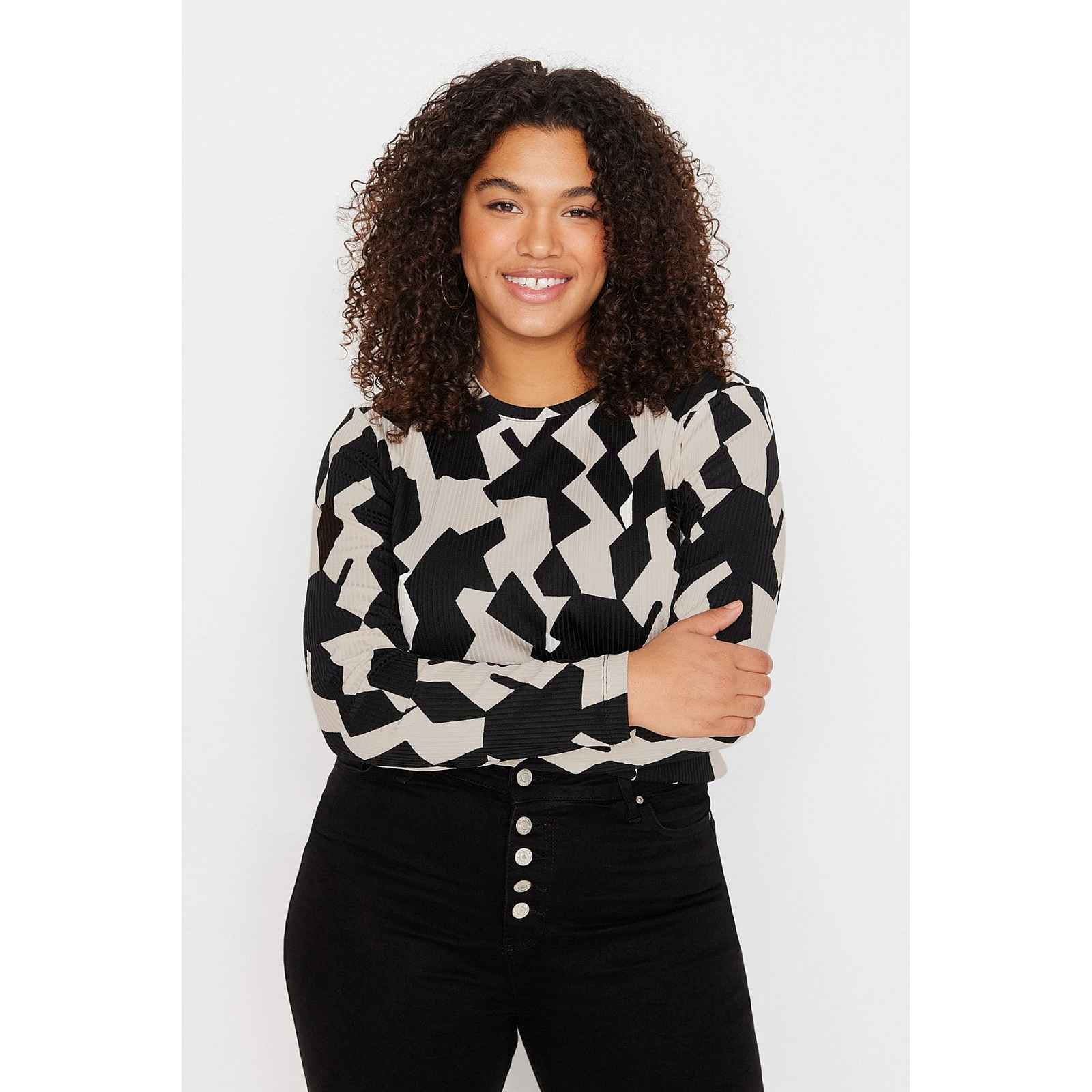 Trendyol Curve Multicolored Patterned Bodycone/Fits Body Ribbed Knit Plus Size Blouse