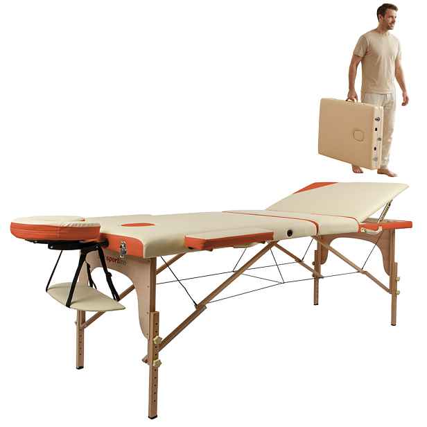 Masérské lehátko inSPORTline Japane 195x70x62-84 cm 3-dílné dřevěné bílo
