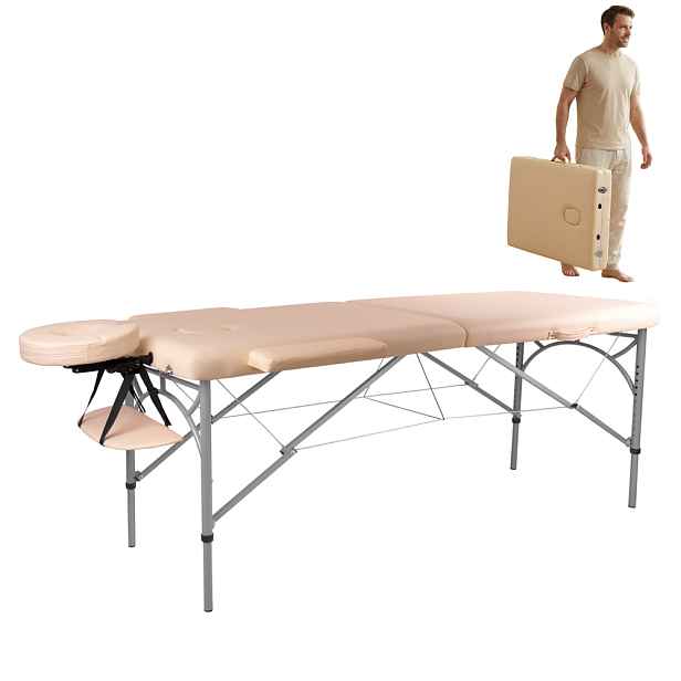 Masážní stůl inSPORTline Tamati 186x70x63-90 cm 2-dílný hliníkový krémově