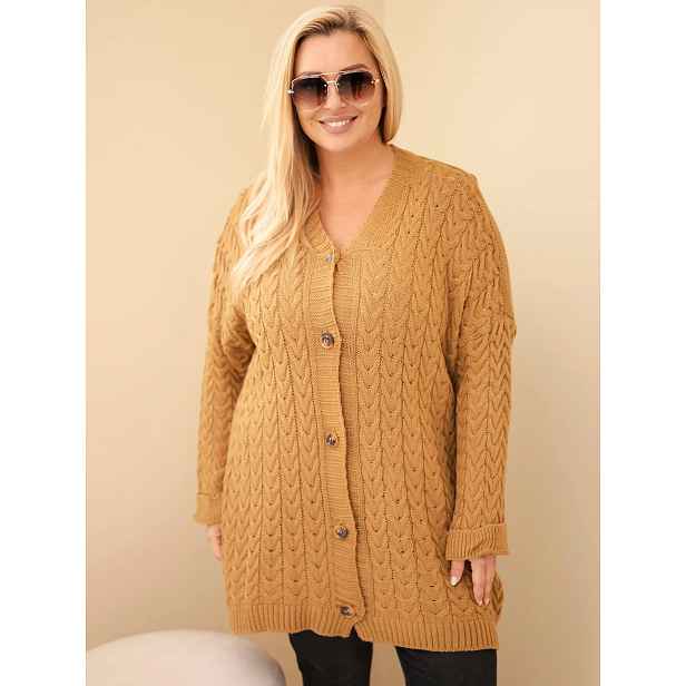 Kesi Plus Size svetr na knoflíky camelowy
