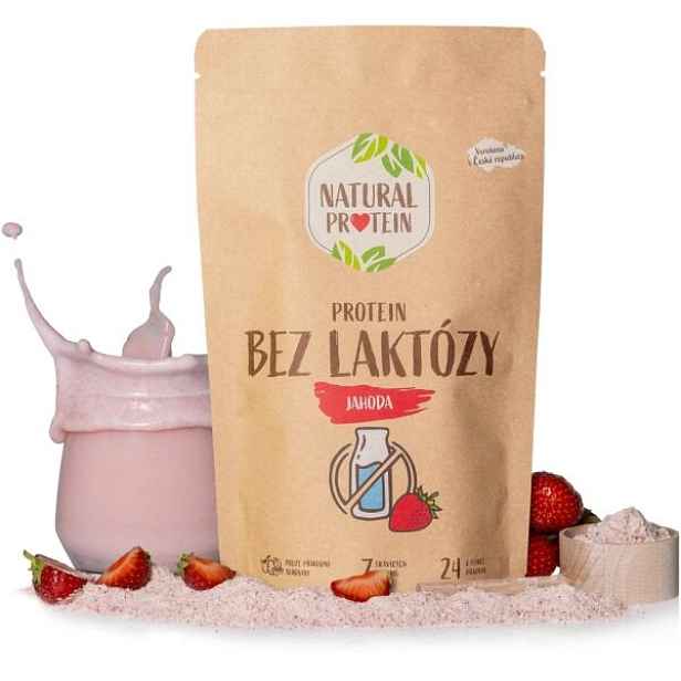 NATURAL PROTEIN BEZLAKTÓZOVÝ PROTEIN - JAHODA 350 G Proteinový doplněk , G