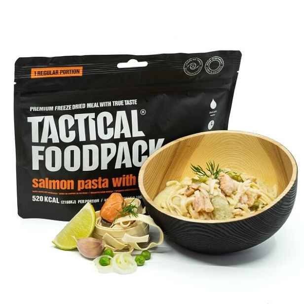 TACTICAL FOODPACK TĚSTOVINY LOSOSEM NA BÍLÉM VÍNĚ 105 G Hlavní jídlo