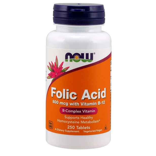 Now Foods Kyselina listová 800 mcg s Vitamínem B-12