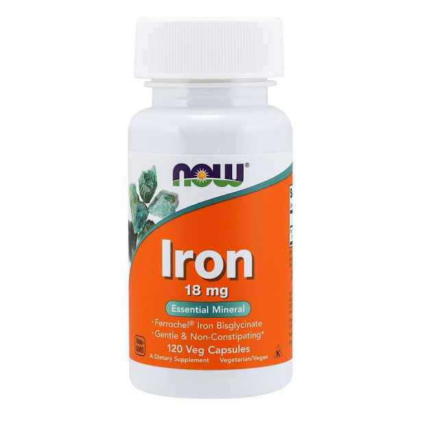 NOW Iron Bisglycinate železo chelát Ferrochel 18 mg 120 kapslí