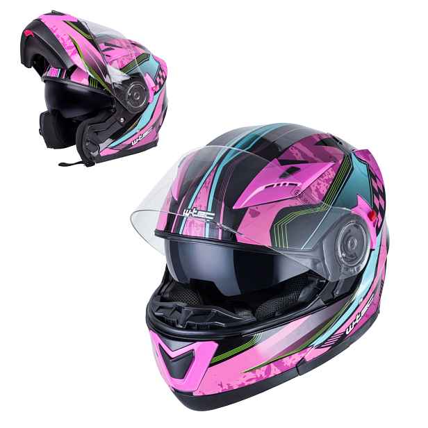 Výklopná moto přilba W-TEC Pezzon Magenta růžovo- (53-54)
