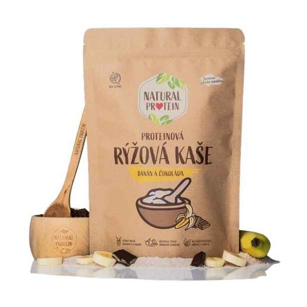 NATURAL PROTEIN PROTEINOVÁ RÝŽOVÁ KAŠE - BANÁN A ČOKOLÁDA (480 G) Proteinová snídaně , G