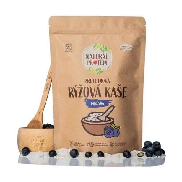 NATURAL PROTEIN PROTEINOVÁ RÝŽOVÁ KAŠE - BORŮVKA (480 G) Proteinová snídaně , G