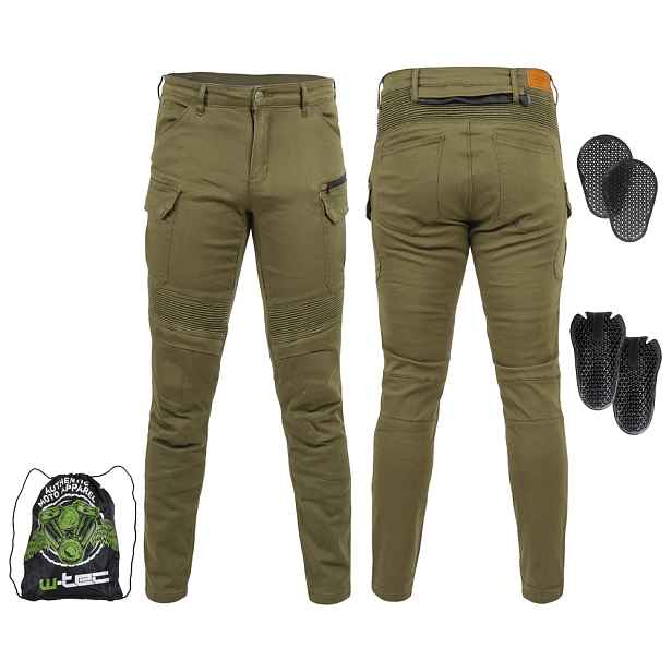 Pánské moto kalhoty W-TEC Cargotic olivově