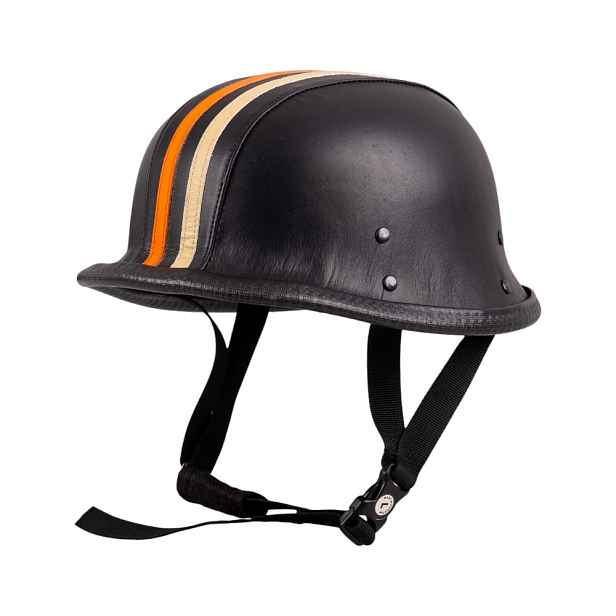 Retro otevřená moto helma Sodager Stripes s oranžovým a béžovým pruhem (55-56)