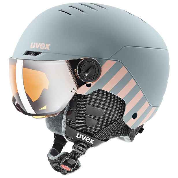 Dětská lyžařská přilba Uvex Rocket jr visor - Rhino-blush matt Velikost: 51-55