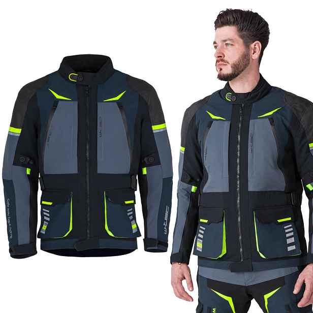 Moto bunda W-TEC Modock černo-modro-fluo