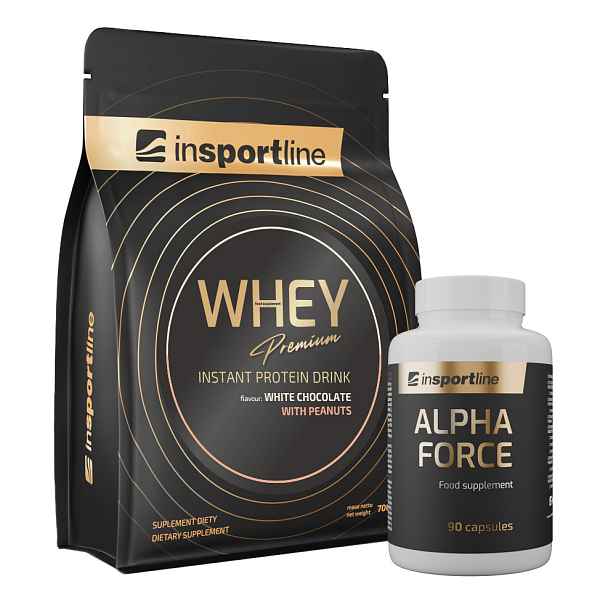 SADA: Protein inSPORTline WHEY Premium 700g + Stimulant inSPORTline AlphaForce, 90 kapslí čokoláda s arašídy