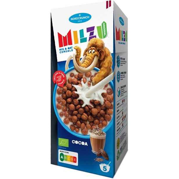 NORDCRUNCH MILZU BIO Cereální kuličky s přírodním proteinem a s kakaem
