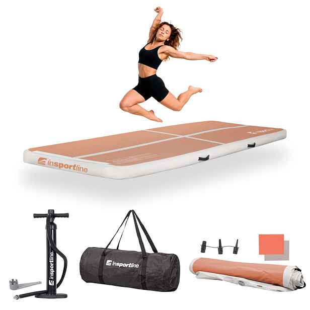 Airtrack inSPORTline Airstunt 300x100x10 cm mocha mousse s ruční pumpou