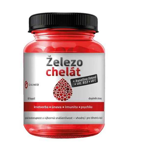 GALMED ŽELEZO CHELÁT VITAMÍNY B9 B12 A C CPS.60 Podpora krvetvorby