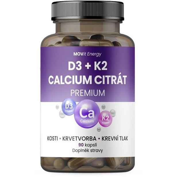 MOVIT ENERGY VITAMÍN D3 1000 IU + K2 75 MCG + CALCIUM CITRÁT - 90 KAPSLÍ Vitamínový doplněk