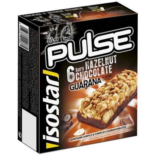 Isostar BAR PULSE 6x 23 G LÍSKOVÝ OŘECH + ČOKOLÁDA + GUARANA Energy tyčinka , G