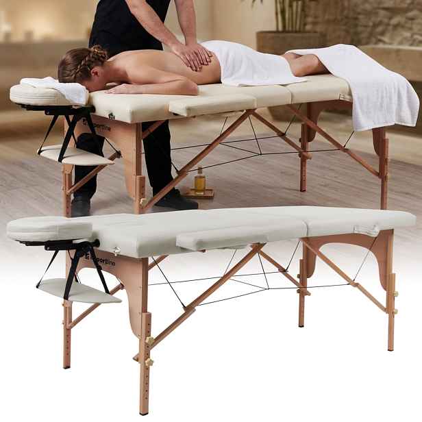 Masérské lehátko inSPORTline Orashi 186x60x62,5-85,5 cm 2-dílné dřevěné krémová