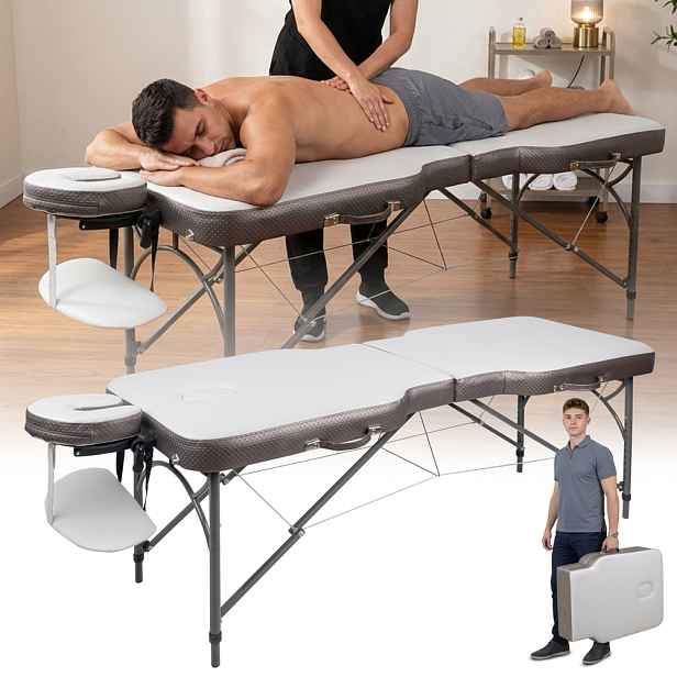 Masérské lehátko inSPORTline Kiyora 186x70x62,5-85,5 cm 2-dílné hliníkové bílo