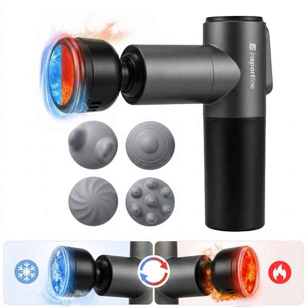 Masážní pistole s hřejivým/chladivým nástavcem inSPORTline IceBlaze • 2400 mAh • 1600-2800 rpm • až 6 mm