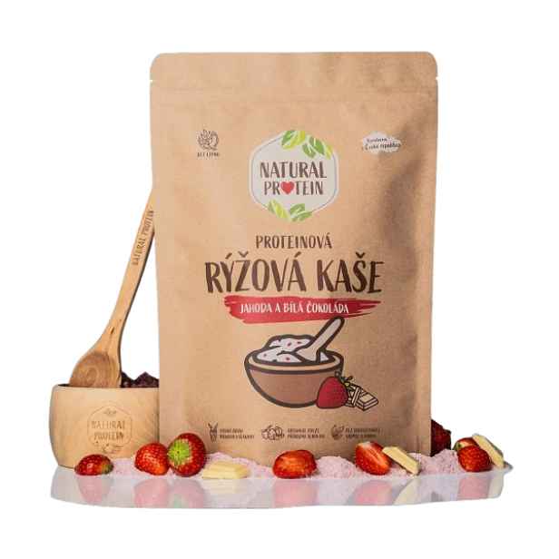NATURAL PROTEIN PROTEINOVÁ RÝŽOVÁ KAŠE - JAHODA A ČOKOLÁDA (480 G) Proteinová snídaně , G