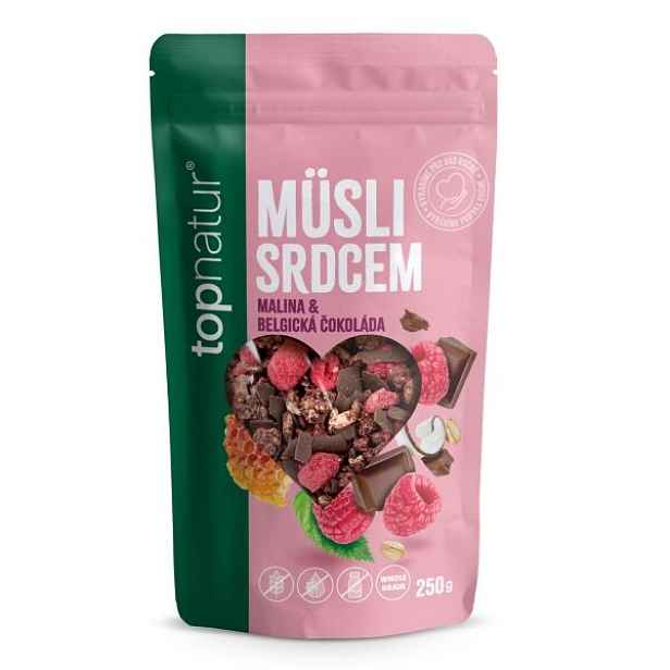 TOPNATUR MÜSLI SRDCEM 250 G MALINA - BELGICKÁ ČOKOLÁDA Müsli , G
