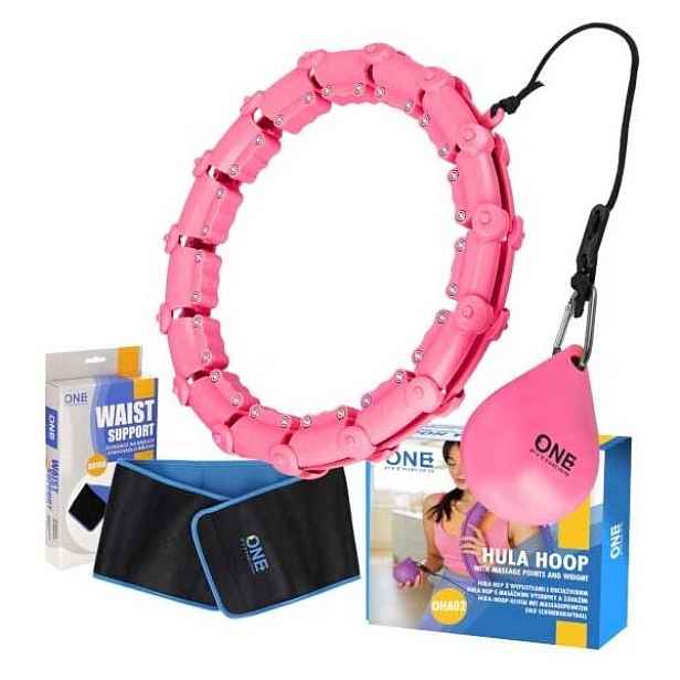 ONE FITNESS SET HULA HOOP + WAIST BELT Sada masážní obruče se závažím a zeštíhlujícího pásu