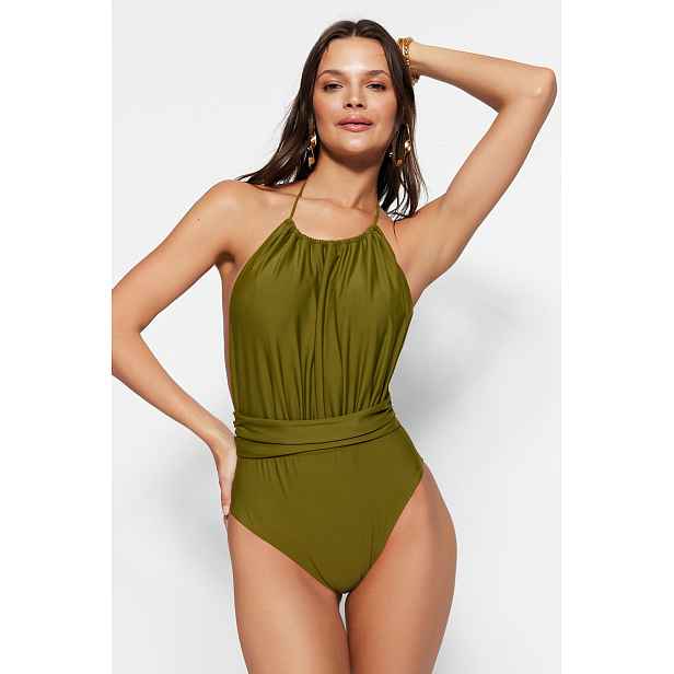 Trendyol Halterneck Pleated High Leg Swimsuit