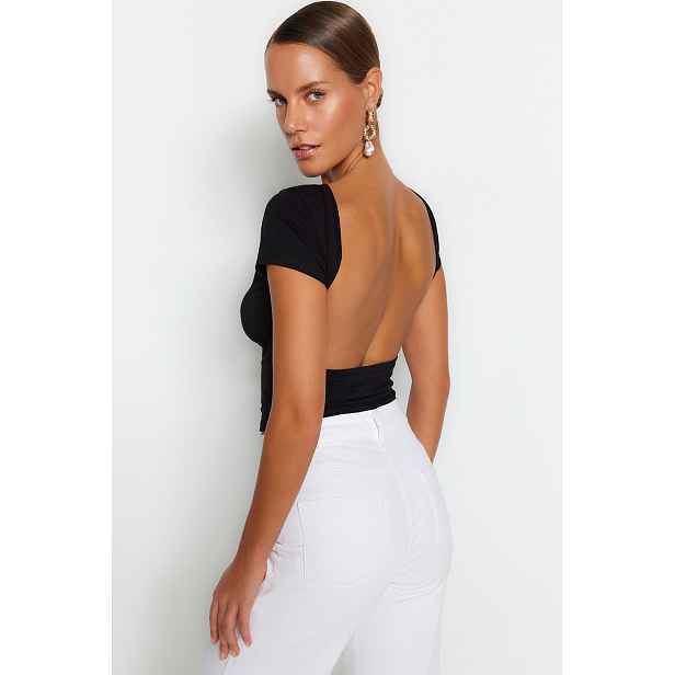 Trendyol Dekolt Crop Bavlněná Strečová Pletená Halenka