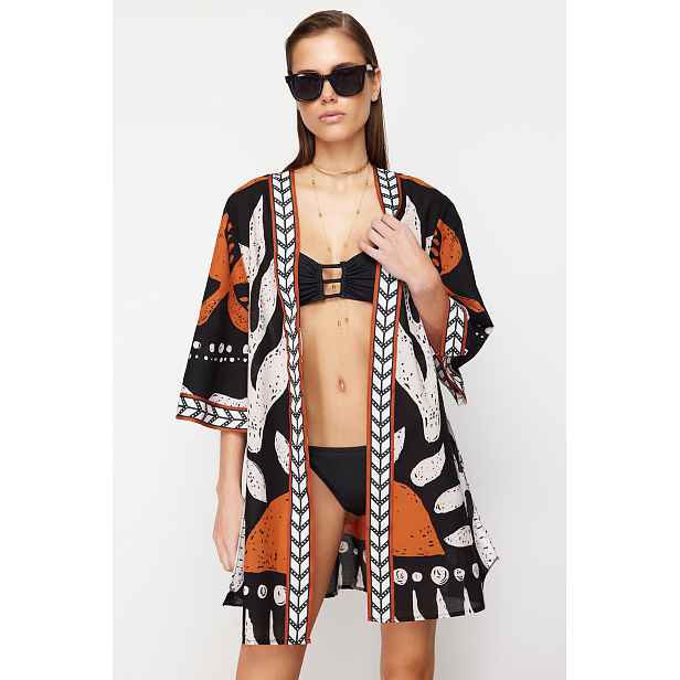 Trendyol etnický vzor s páskem mini-tkanina 100% bavlna kimono a kaftan