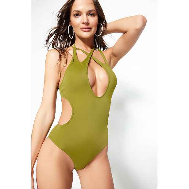 Trendyol Halterneck Swimwear with Cut Out/Windows, Regular Leg