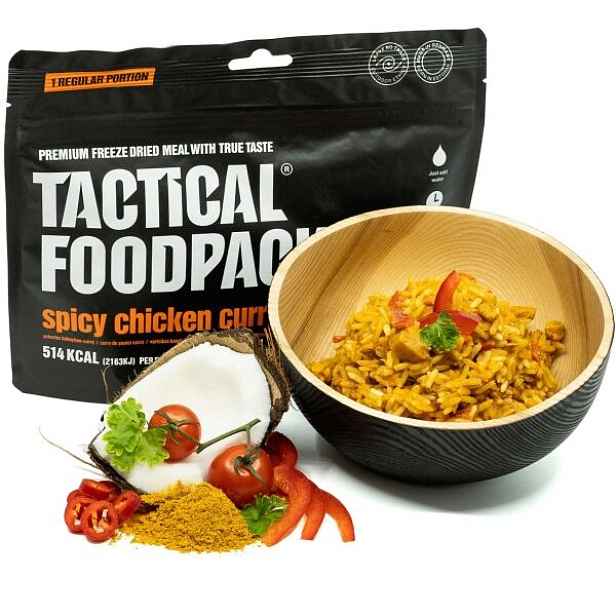 TACTICAL FOODPACK PIKANTNÍ KUŘECÍ NA KARI RÝŽÍ A KOKOSOVÝM Outdoorové jídlo