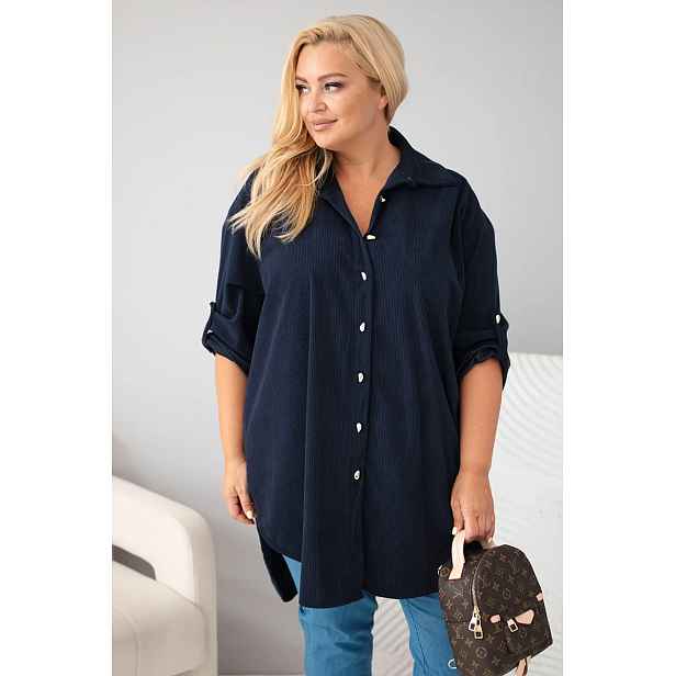 Plus Size manšestrová košile s rolovacími rukávy