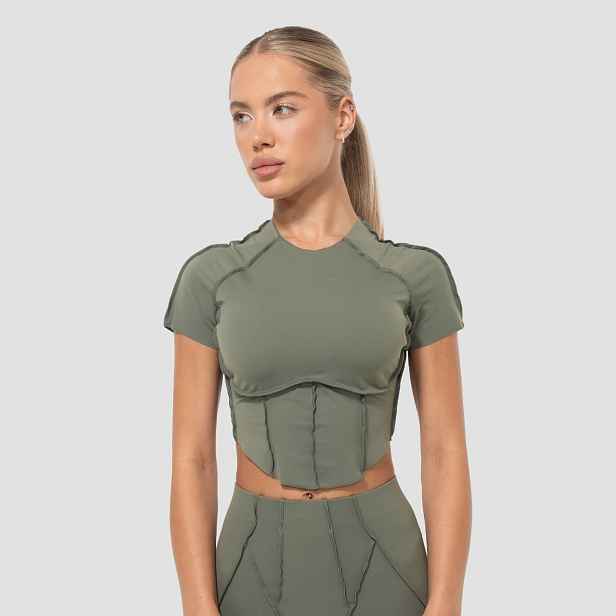 GymBeam Dámské tričko Cropped Cosmo Olive