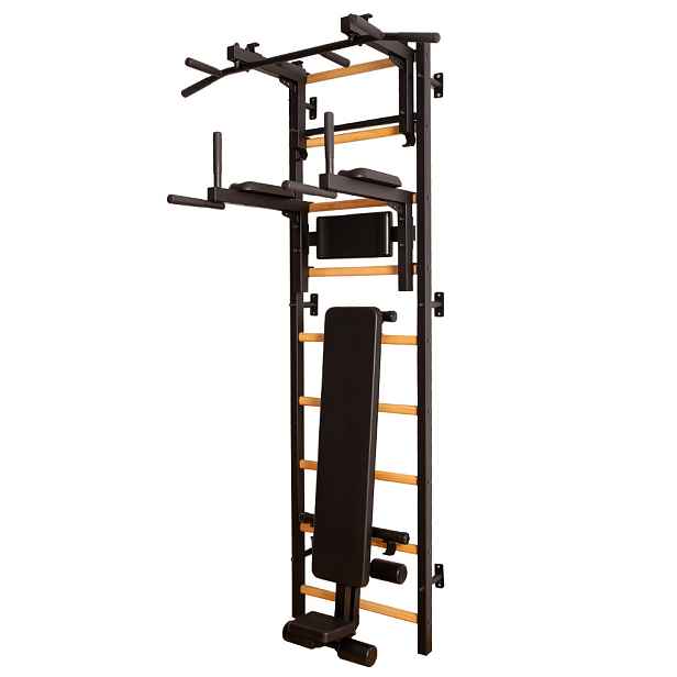 Žebřiny s hrazdou, bradly a lavicí BenchK 733B 240x67 cm