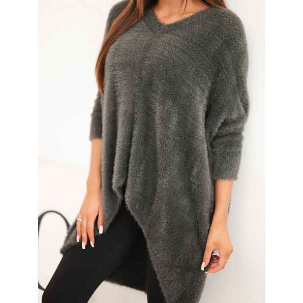 Kesi svetr Plus Size s výstřihem do V, grafit