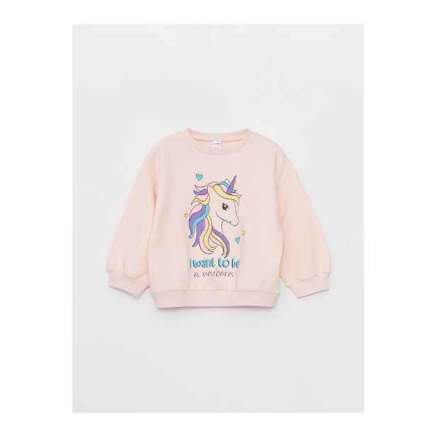 LC Waikiki Crew Neck Long Sleeve Printed Sweatshirt for Baby Girl