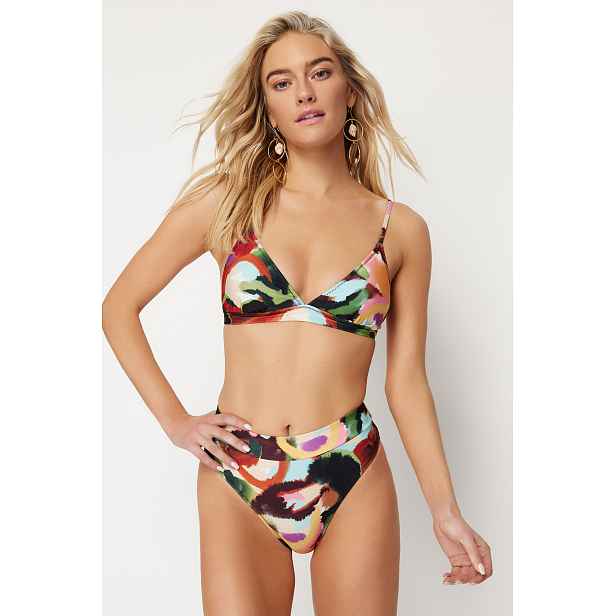 Trendyol Abstraktní Vzor Trojúhelník Bikiny Set s Vysokým Pasem a Vysokými Kalhotkami
