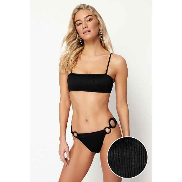 Trendyol One-Shoulder Accessory Textured High Leg Brazilian Bikini Set