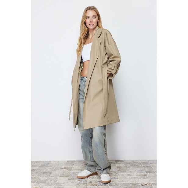 Trendyol Light Oversize Belted Water Repellent Long Trench Coat