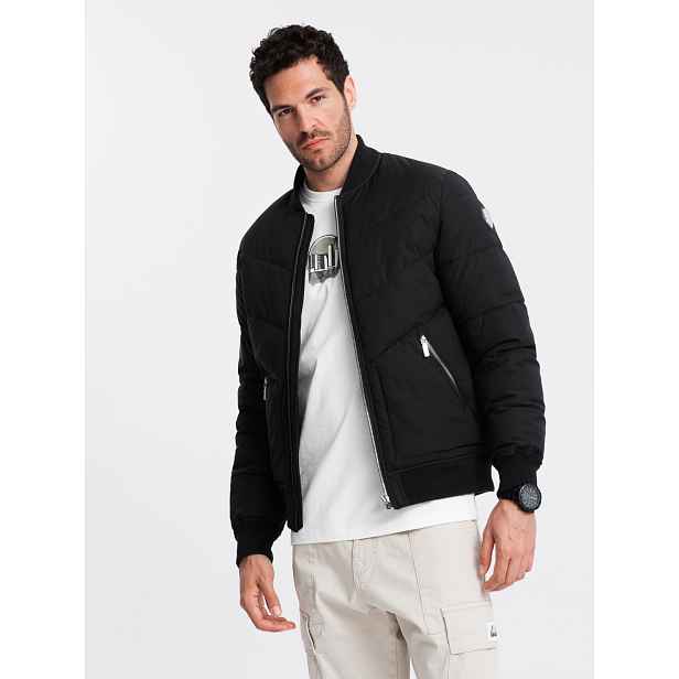 Ombre Men's quilted bomber jacket with metal zippers