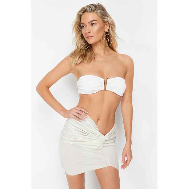 Trendyol Bridal Ecru Mini Knitted Knotted Beach Pareo