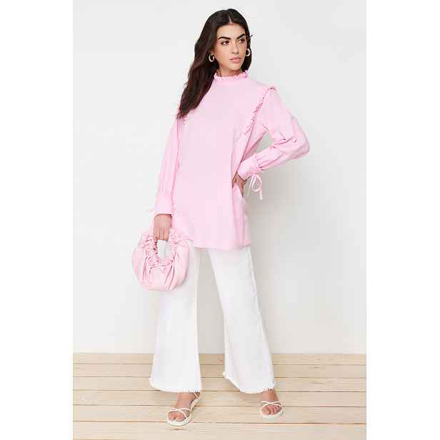 Trendyol Woven Cotton Tunic With Ruffled Shoulder and Cuff