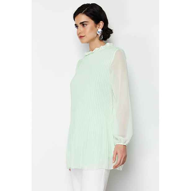Trendyol Mint Chiffon Pleated Woven Tunic