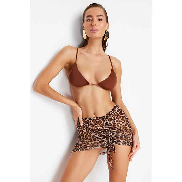 Trendyol Leopard Patterned Mini Knitted Pleated Mesh Beach Pareo