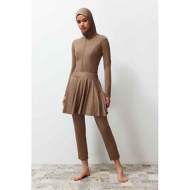 Trendyol Camel 3-Piece Fully Covered Beachwear Swimsuit Set