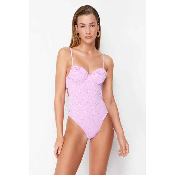 Trendyol V-Neck Tie-Up Premium Fabric Regular Swimsuit