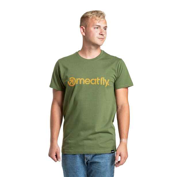 Meatfly pánské tričko Striped Logo Olive | 100% bavlna