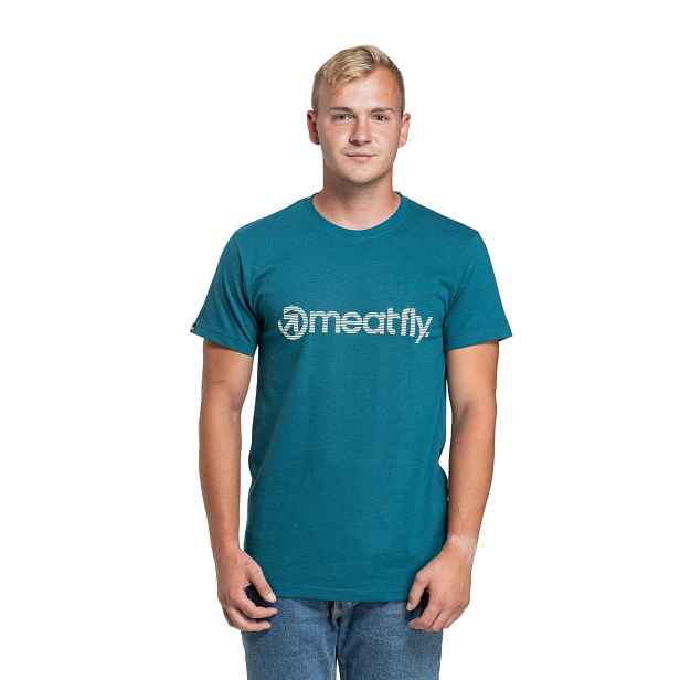 Meatfly pánské tričko Striped Logo Petrol Heather