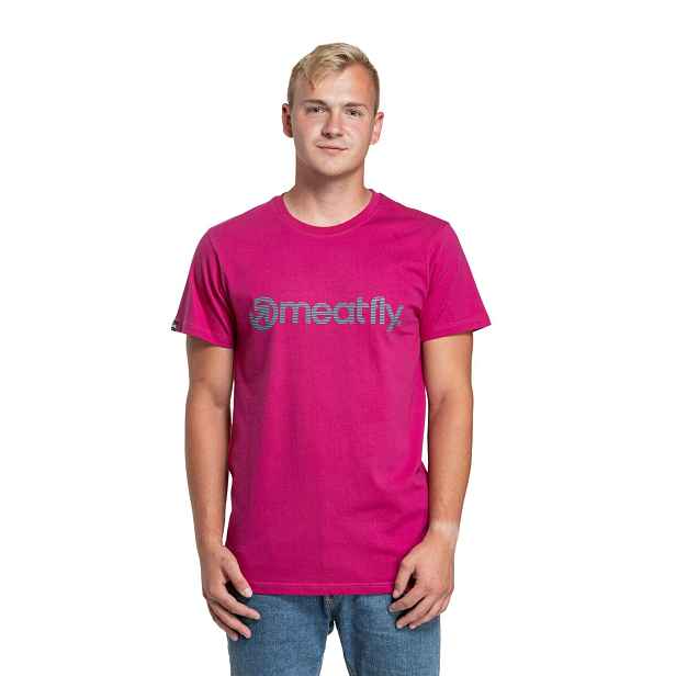 Meatfly pánské tričko Striped Logo Magenta | 100% bavlna